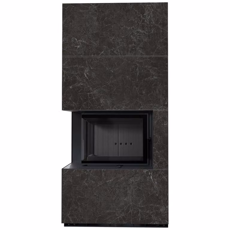 KRATKI FLOKI BOX Kit camino sinistro 8 kW Ø 160 Quarzo sinterizzato NATURALI NERO GRECO rivestimento nero