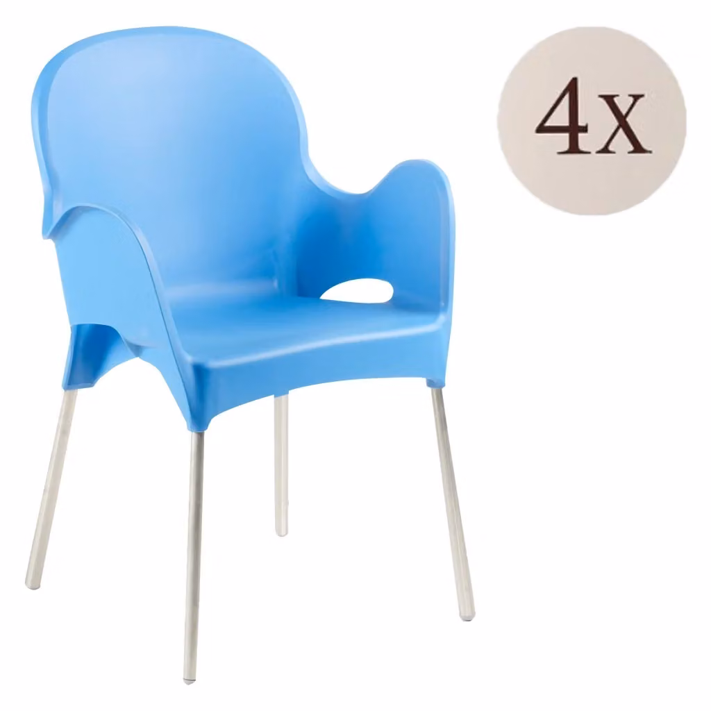 Set da esterno DMORA Raimund composto da 4 sedie impilabili in plastica blu opaco con braccioli – 2