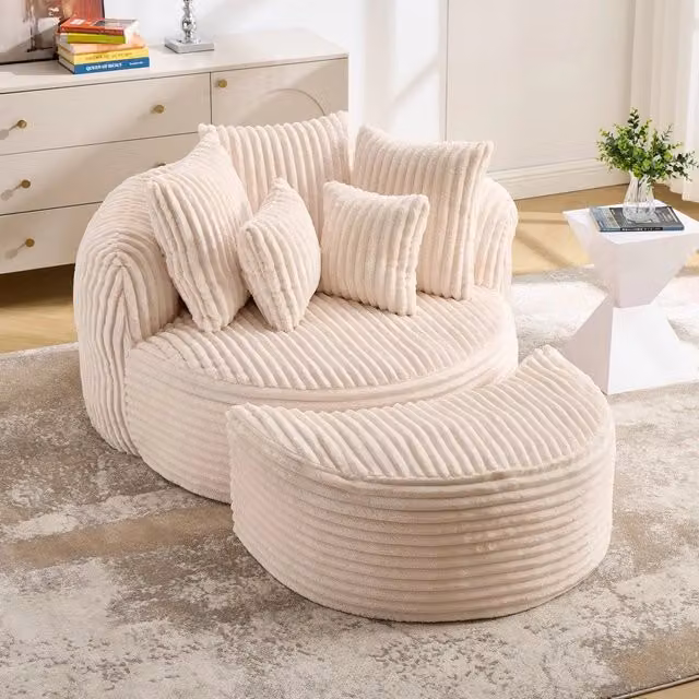 Divano letto senza gambe con pouf ¨C Minimal ¨C Tessuto imbottito morbido per soggiorno
