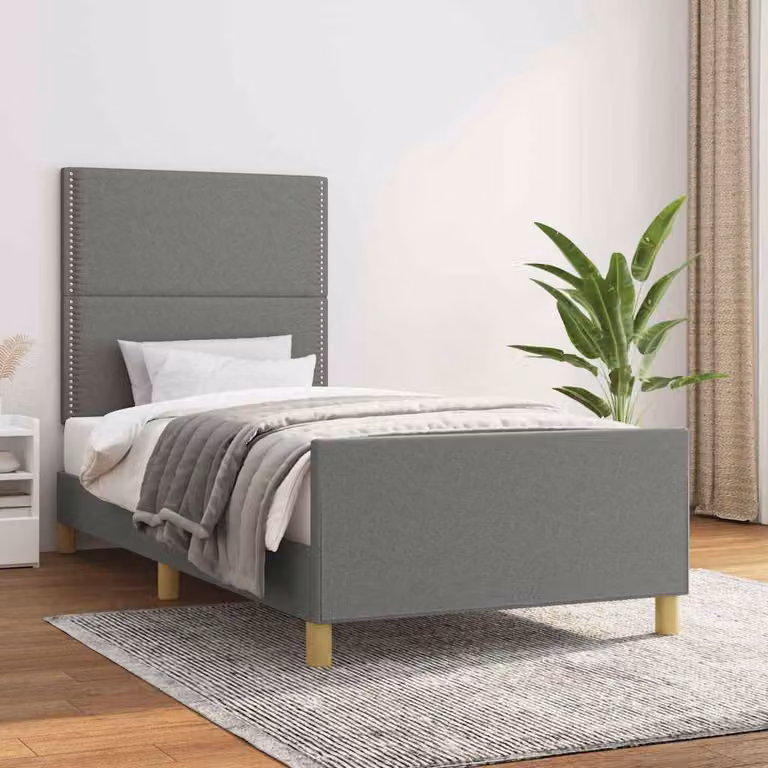 vidaXL Giroletto senza Materasso in Legno di Larice e Tessuto Grigio Scuro L/P/H: 190 x 90 x 128 cm