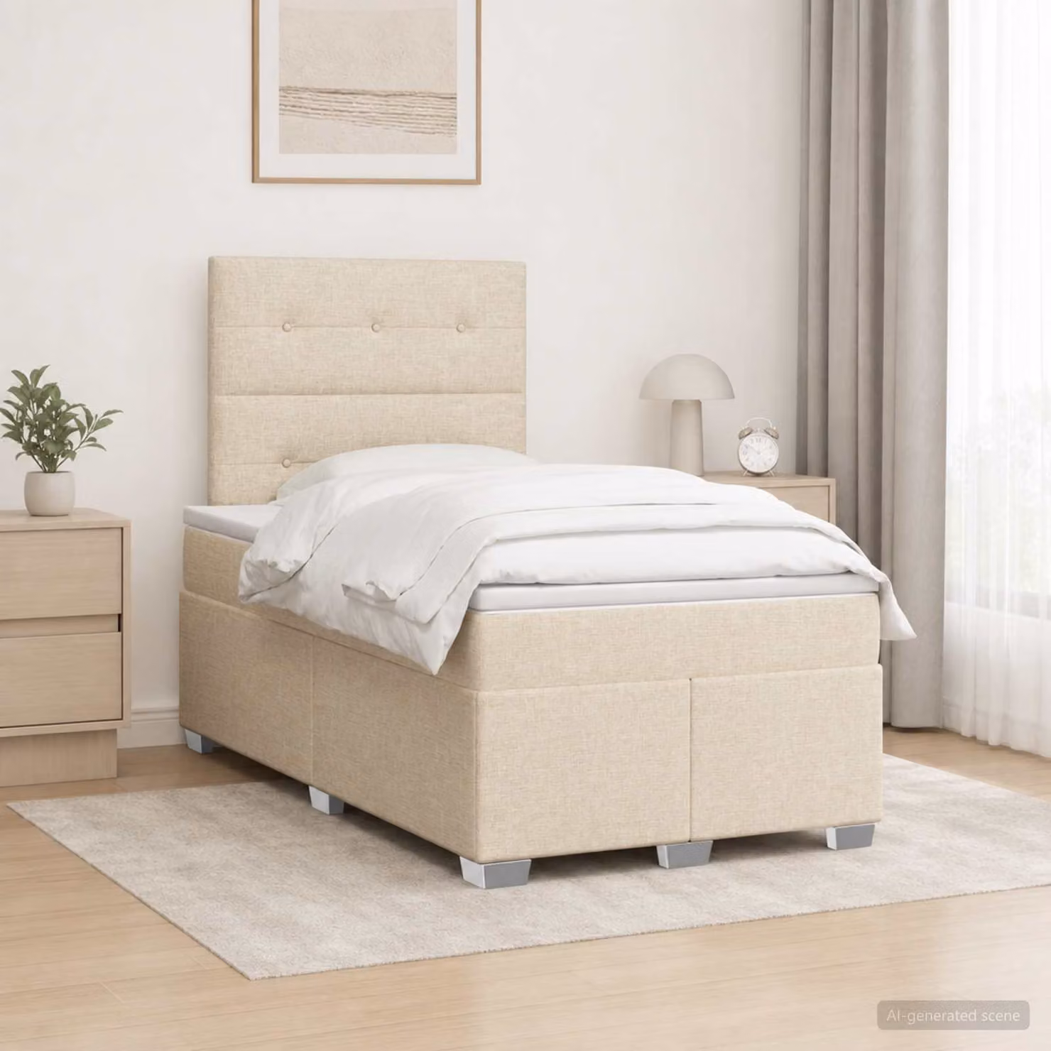 Letto box spring vidaXL con materasso a molle insacchettate in tessuto beige, L/P: 200 x 120 cm