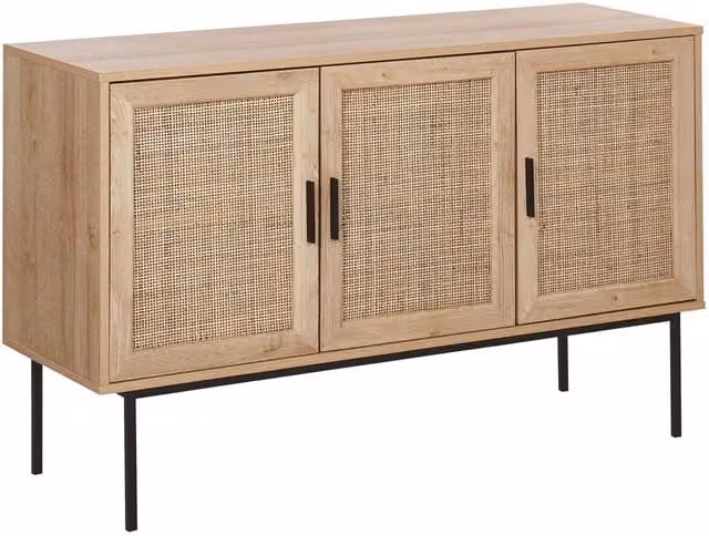 Credenza Beliani in stile Boho con dettagli in Rattan e Metallo, Colore Marrone e Beige, L: 120 cm – 1