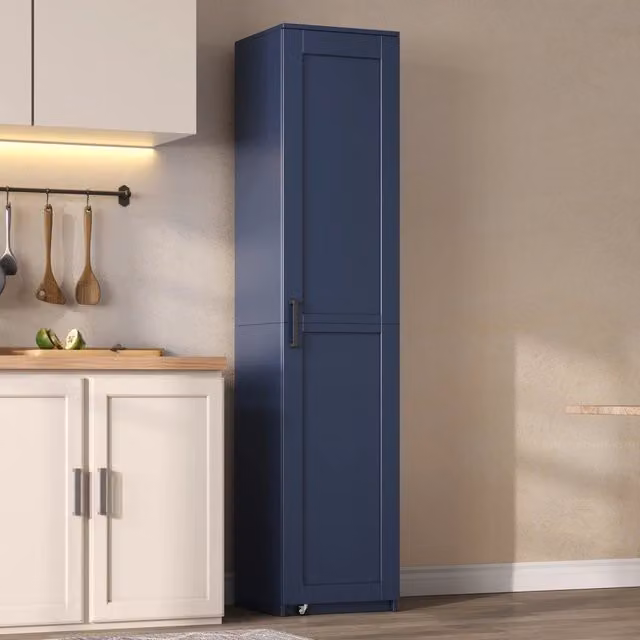 Dispensa alta con ripiani regolabili e mensole sulla porta salvaspazio per cucina e bagno in MDF blu 40 × 40 × 183 cm