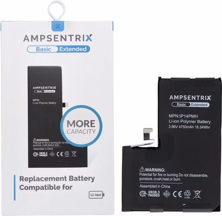 Batteria AmpSentrix Basic compatibile con iPhone 14 Pro Max (alta capacità 4750 mAh)
