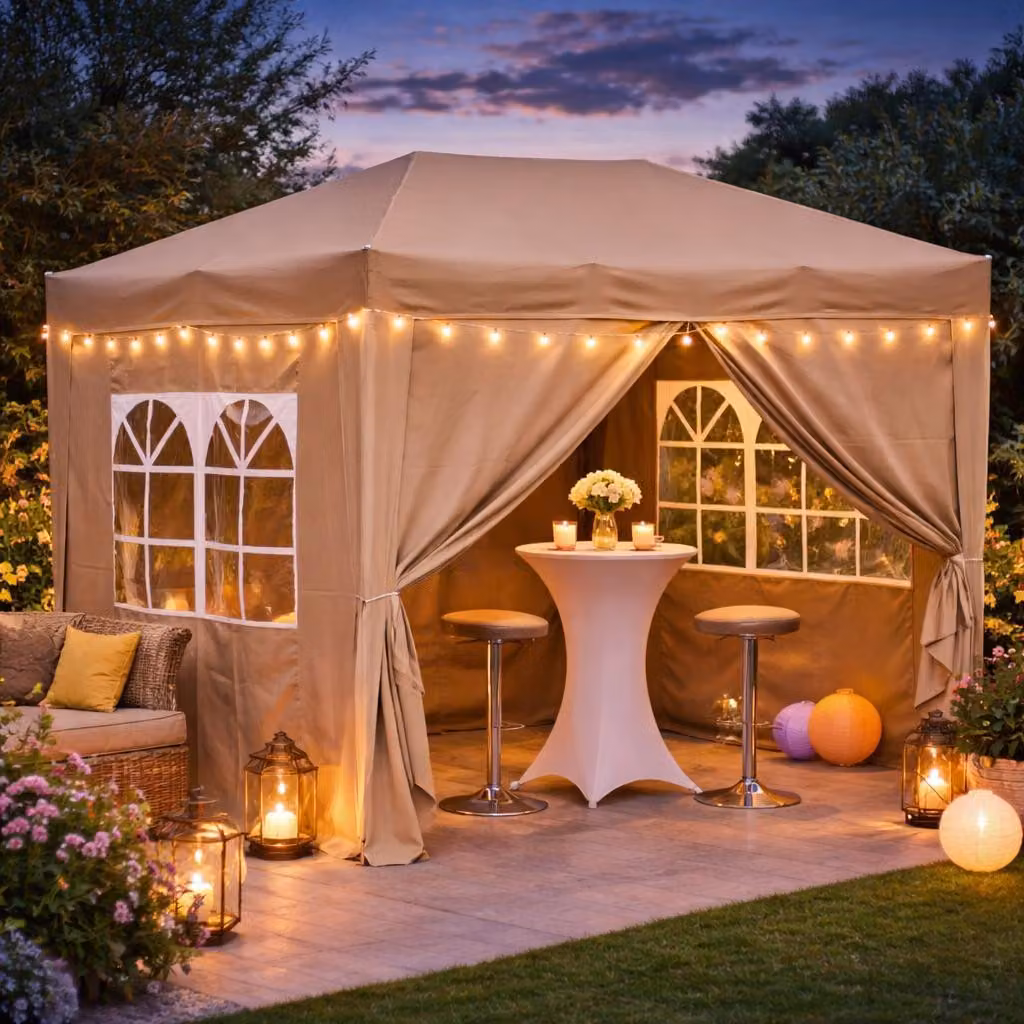 Gazebo pieghevole 2 x 3 m marrone-beige, 4 pareti laterali con chiusura a velcro (2 cerniere, 2 finestre), gazebo pop-up pieghevole, con borsa per il trasporto