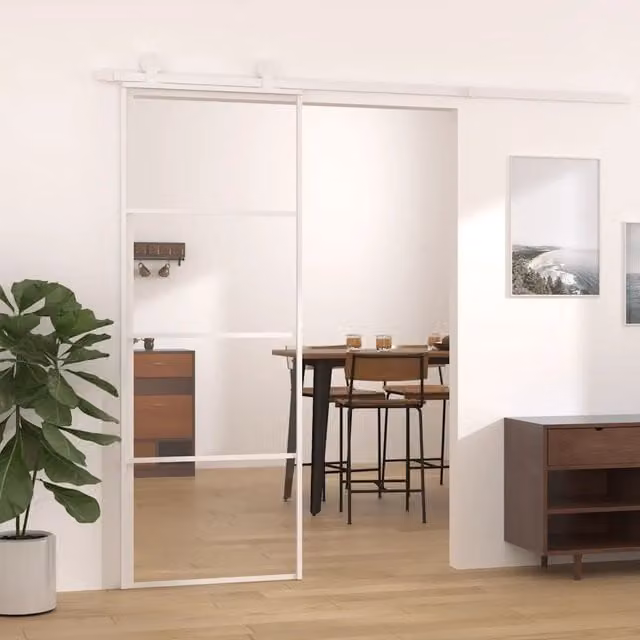 Porta Scorrevole Moderna vidaXL in Vetro Trasparente e Alluminio Bianco L: 76 cm, H: 205 cm