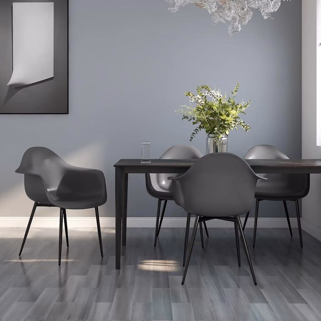 Set di 4 sedie da pranzo vidaXL in plastica e metallo grigie con braccioli per cucina e sala da pranzo – 1