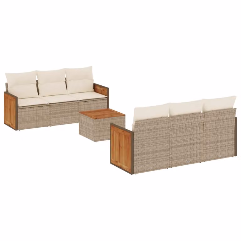 Set Divani da Giardino 7 pz con Cuscini Beige in Polyrattan