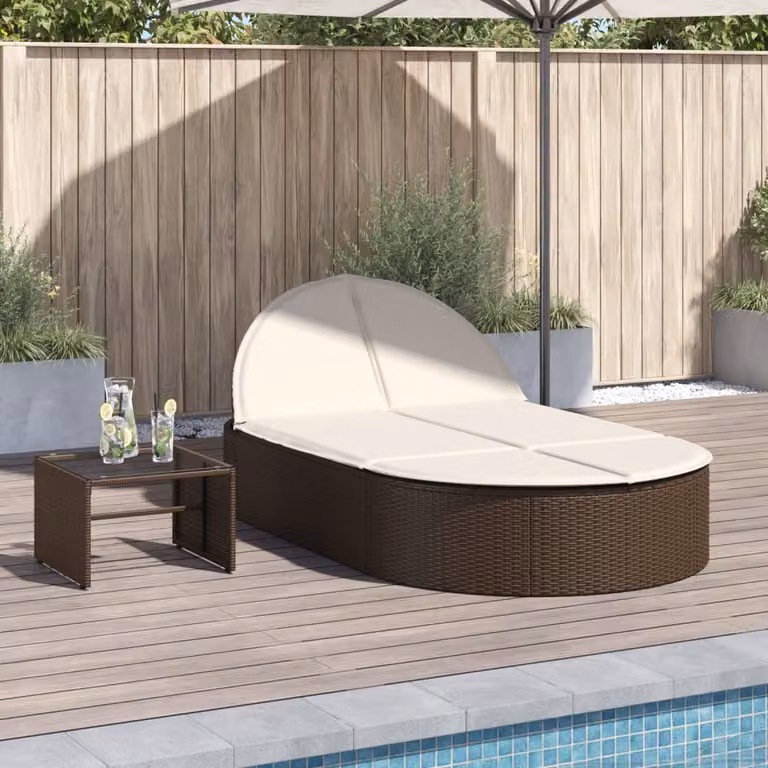 Lettino prendisole vidaXL in polyrattan marrone con cuscini impermeabili e poggiatesta regolabile