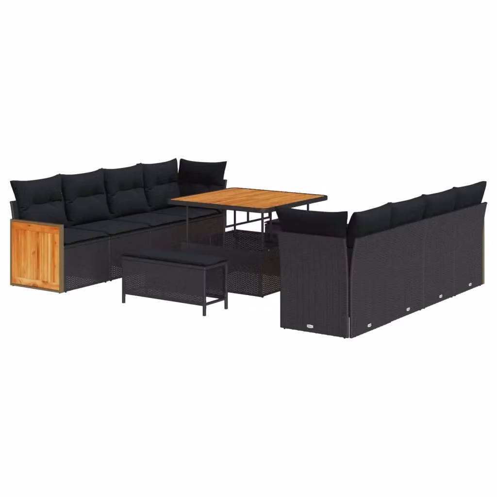 Set Divano da Giardino vidaXL 11 Pezzi con Cuscini Nero – 2