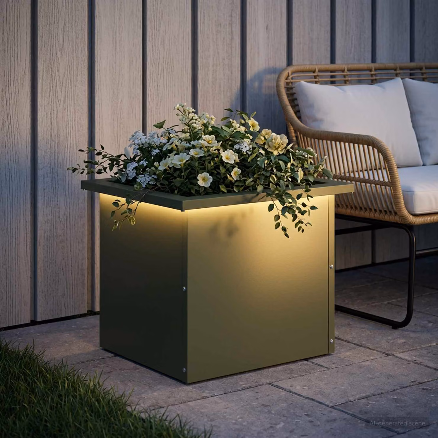 Fioriera da giardino con LED vidaXL in acciaio, Verde, L 40 x P 30 x H 30 cm