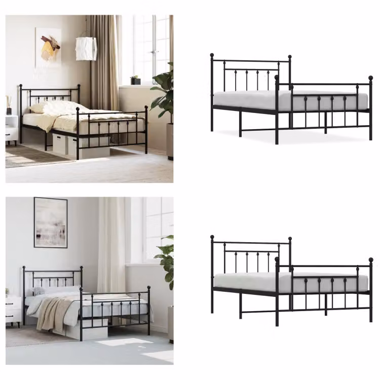vidaXL Struttura letto con testiera e pediera in metallo nero 107x203 cm - Struttura letto - Cornici letto - Struttura letto - Letto