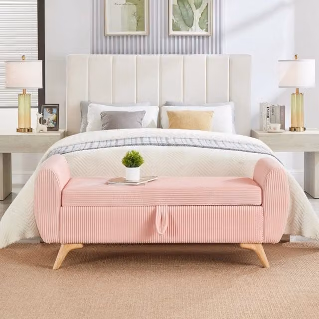 Divano letto estraibile Minimal in tessuto rosa con gambe in legno L/P/H: 150 x 51 x 57 cm