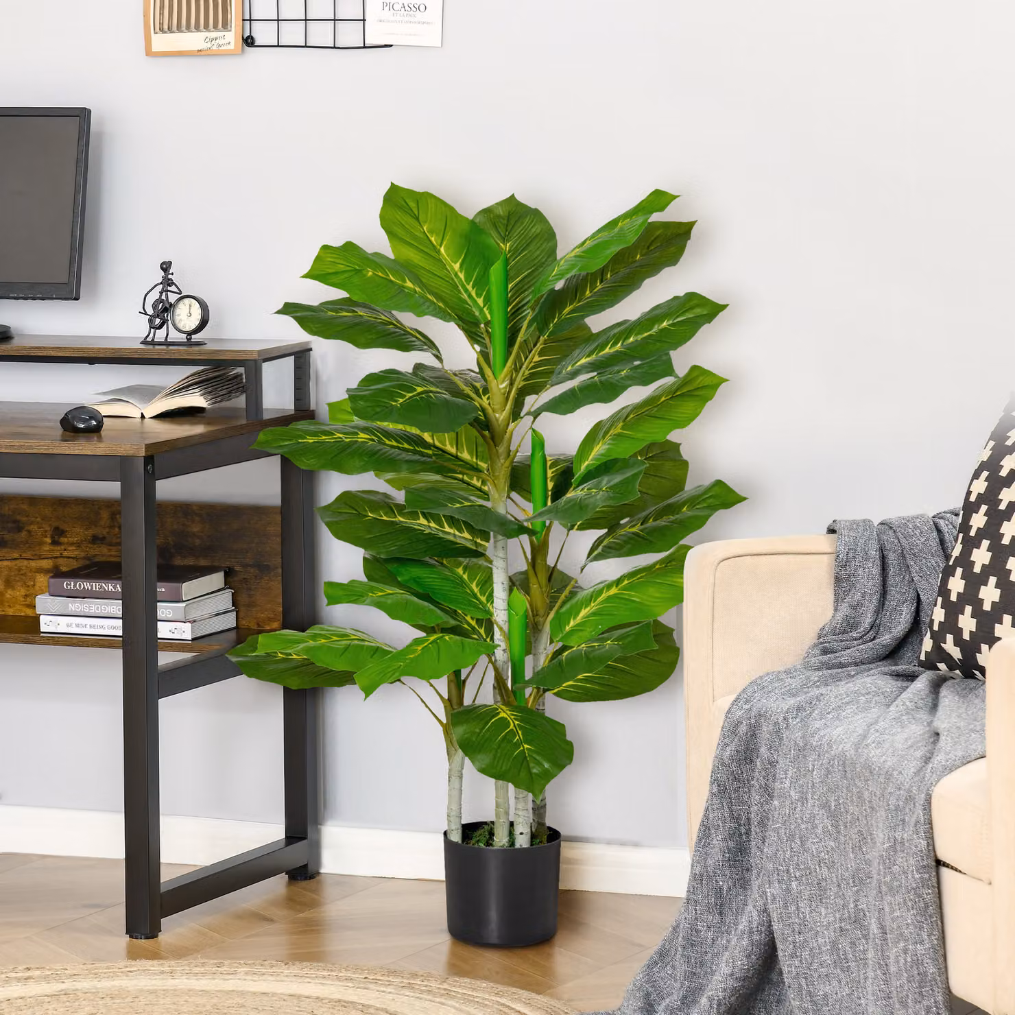 Pianta Verde Artificiale HOMCOM con 33 Foglie e Vaso Nero, Altezza: 95 cm, Diametro Vaso: 15 cm – 2
