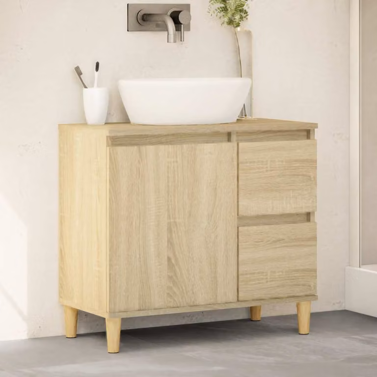 Armadietto da bagno vidaXL in legno Rovere Sonoma, colore marrone e beige, L 65 cm x P 33 cm x H 60 cm