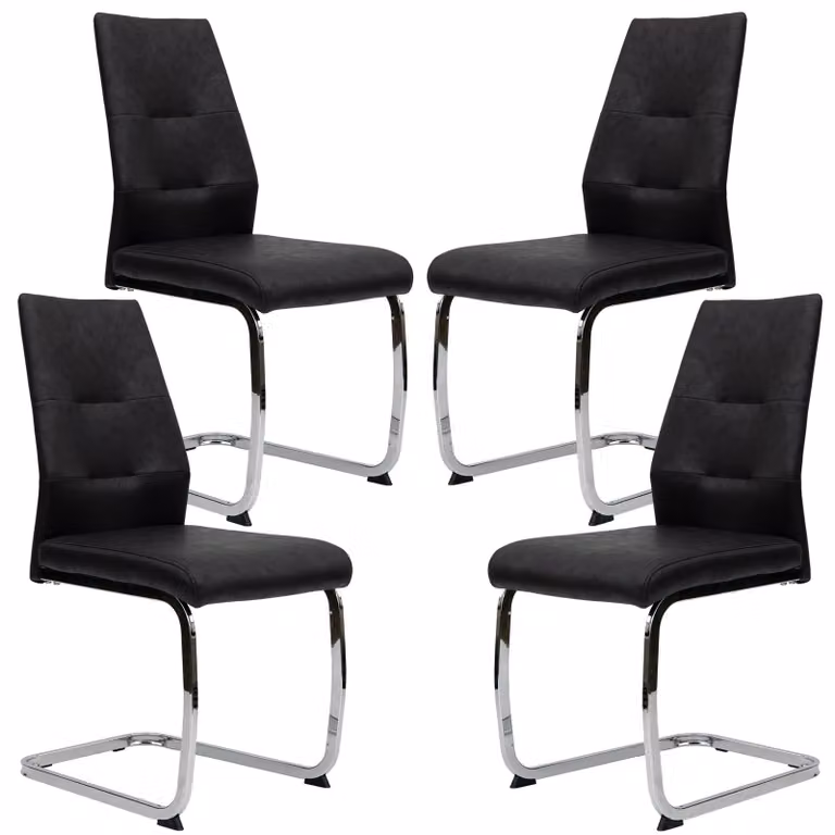 Sedie da pranzo moderne in pelle - sedie a sbalzo imbottite con robusta struttura in metallo - sedie girevoli di facile manutenzione con superficie traspirante, Quantità:4 pezzi;Colore:Nero con gambe cromate