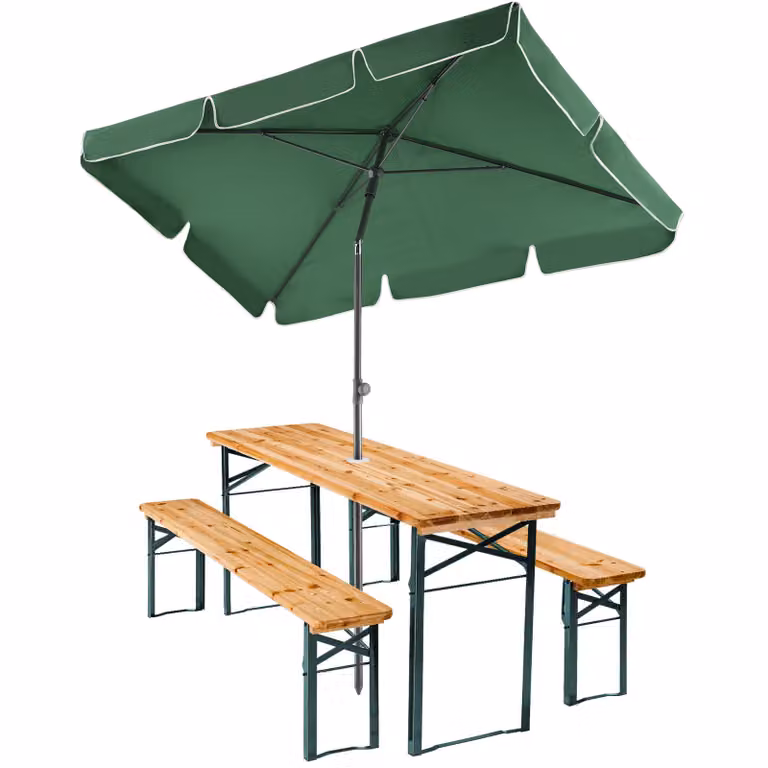 Set da giardino tectake Ludwig in legno e acciaio verniciato, composto da 3 pezzi con struttura pieghevole, colore marrone e verde