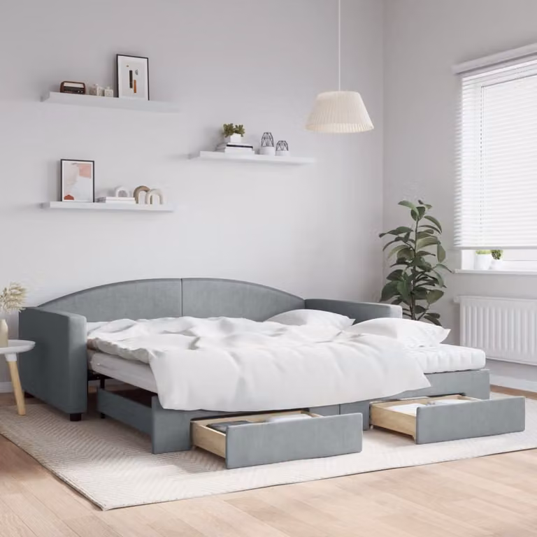 vidaXL Divano Letto Moderno con Cassetti in Tessuto Grigio L: 200 cm, P: 100 cm, H: 75 cm
