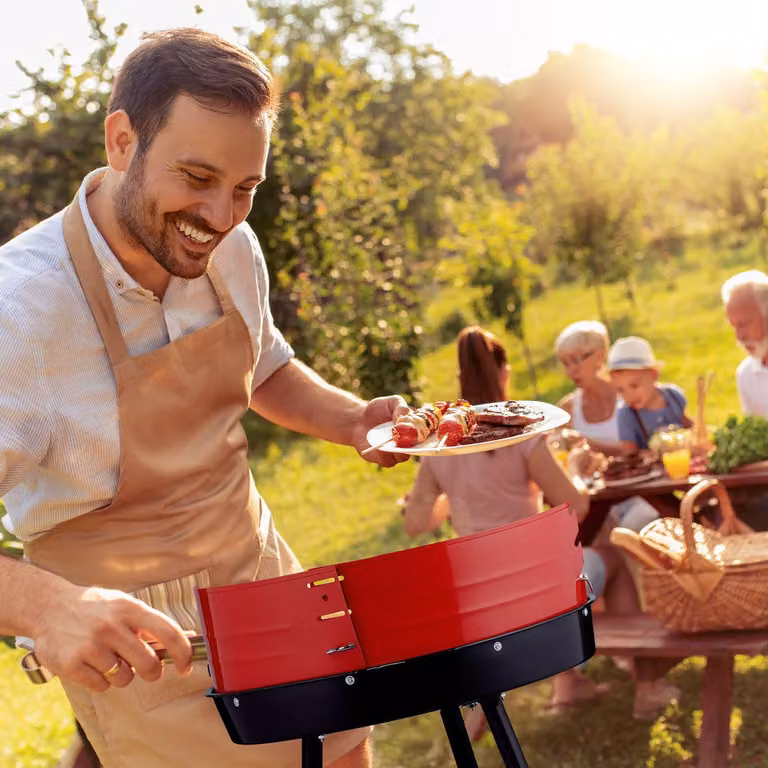 Barbecue a carbone con ruote, frangivento, Ø 42 cm