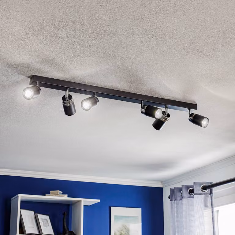 Faretto da soffitto Rondo nero/cromo, 6 luci Luminex, dimmerabile, Nero, Soggiorno / Sala da pranzo, Acciaio Inox, Moderno, Faretto