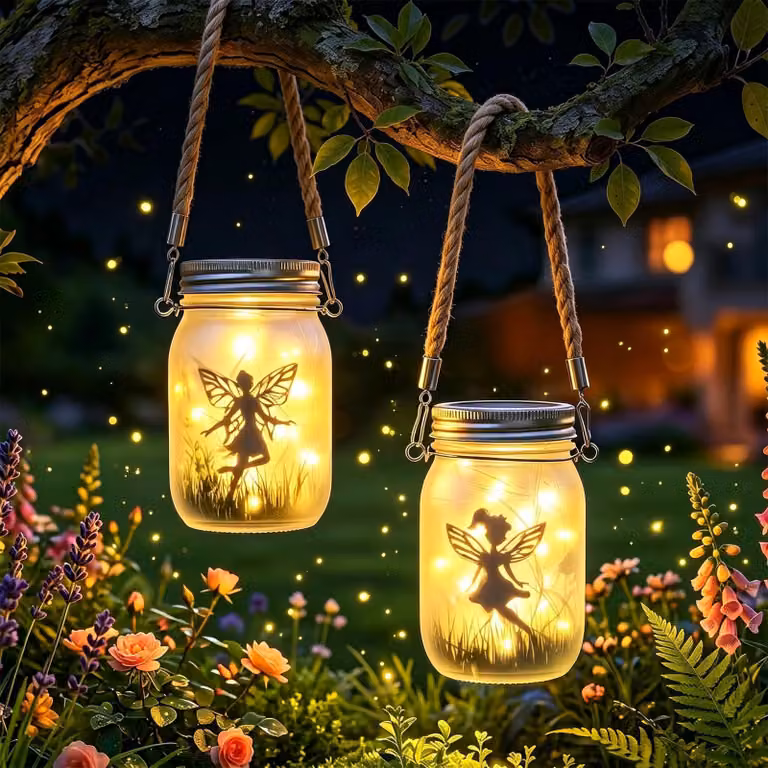 Set di 2 lanterne solari, con LED, grado di protezione IP65, 30 LED, cavo da 3 metri, luce bianco caldo
