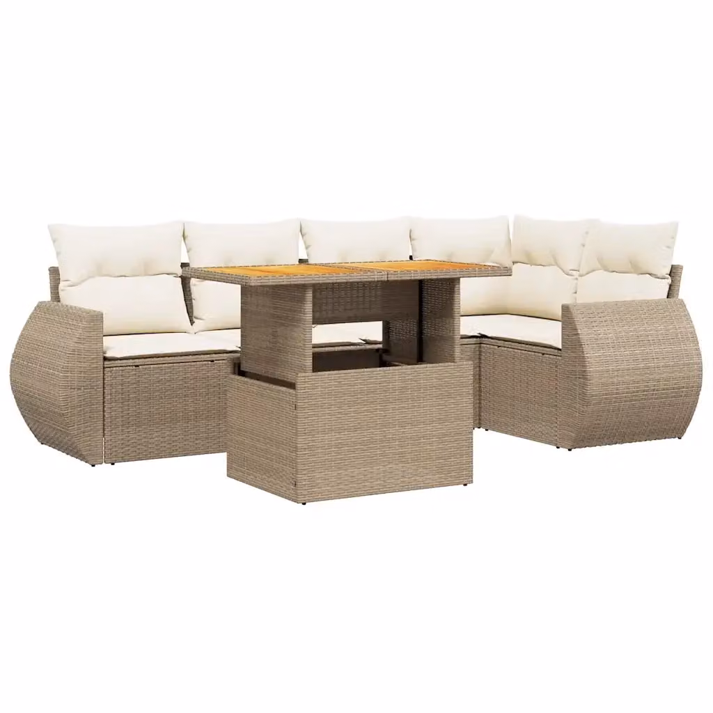 Set Divano da Giardino a L VIDAXL in Polyrattan Beige con 6 Cuscini – 2