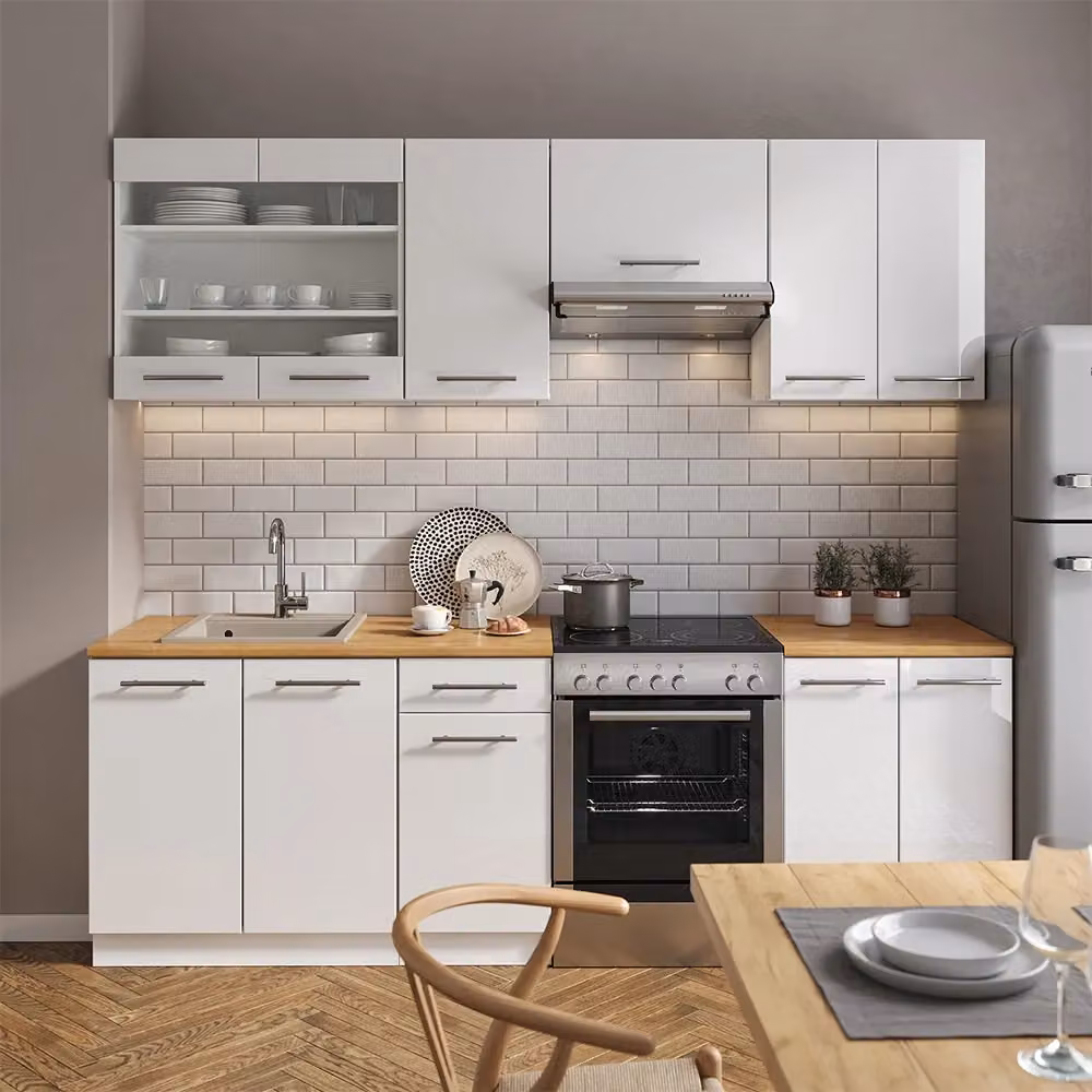 Cucina componibile moderna Vicco Fame-Line Bianco lucido, L: 240 cm – 2