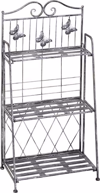 Scaffale Fioriera Pieghevole Aosom con 3 Ripiani in Metallo, Argento, L 44 cm x P 25 cm x H 96 cm