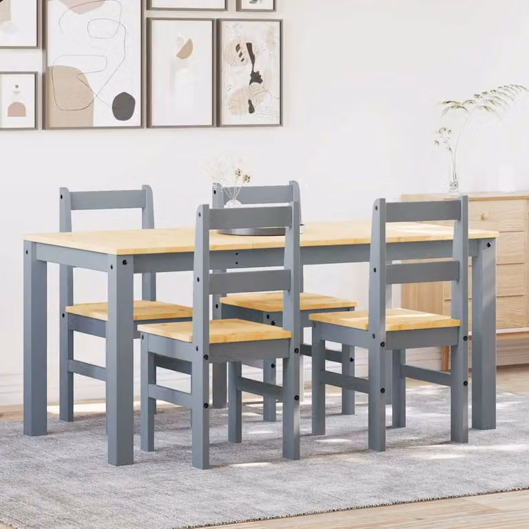 Set da Pranzo vidaXL Panama 5 pz in Legno di Pino Grigio
