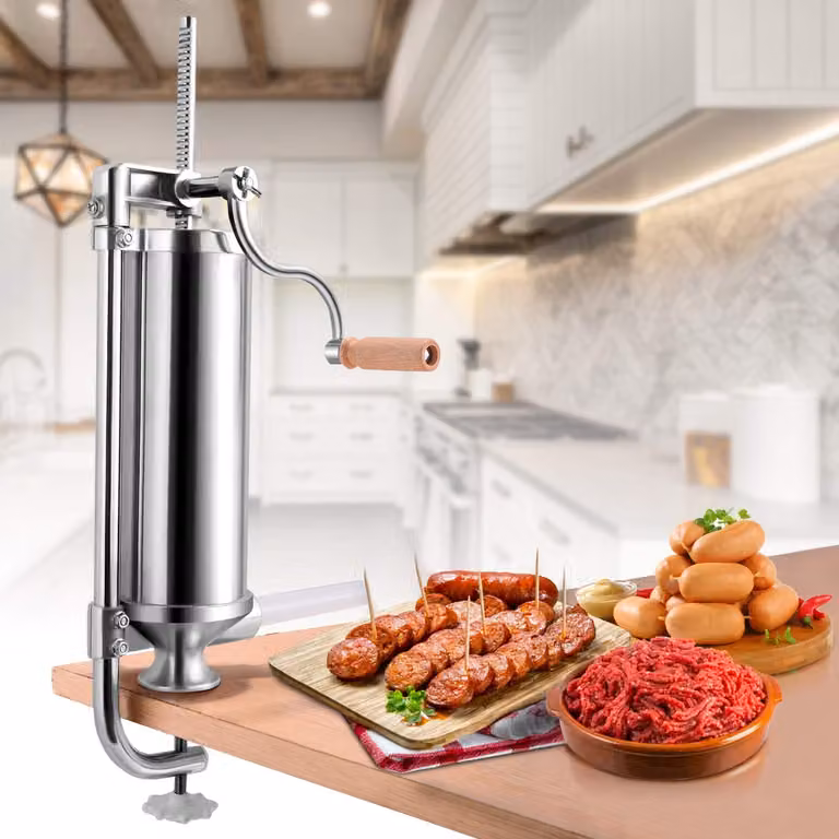 Insaccatrice manuale per salsicce Costway in acciaio inox color argento con 4 tubi di riempimento, capacità 2,5 kg