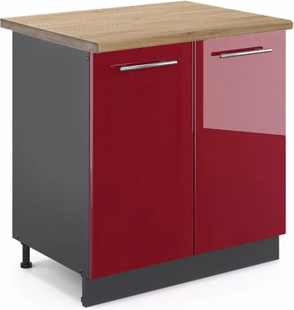 Mobile lavello cucina Fame-Line Bordeaux lucido/Antracite 80 cm, PL Rovere Vicco