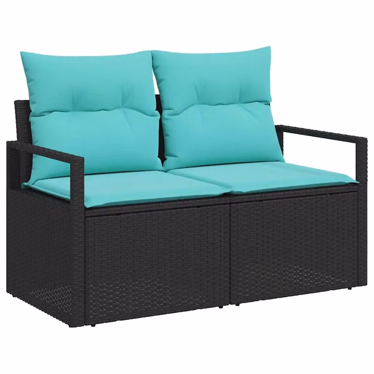 Set di divani da giardino vidaXL composto da 6 pezzi in rattan con struttura in acciaio nero e cuscini colorati per esterno