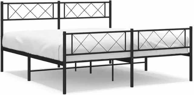 Letto matrimoniale con testiera e pediera in metallo nero L/P/H: 140 x 190 x 90 cm