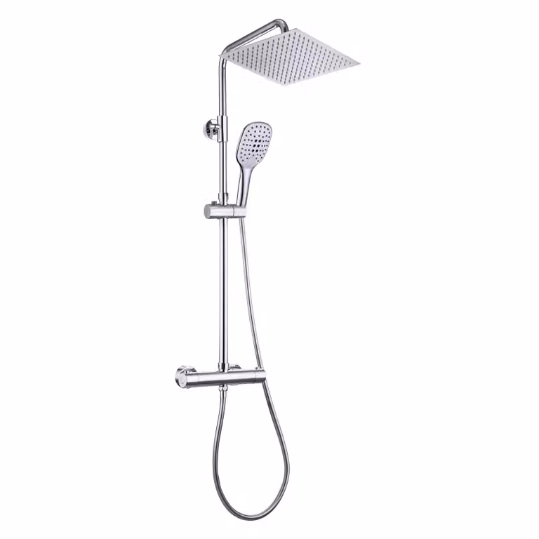 JOHO Colonna Doccia Termostato Miscelatore, Fori Regolabili, Cromo, Asta Inox, Set Doccia a Pioggia, Rubinetto, Doccetta e Soffione 25x25 cm