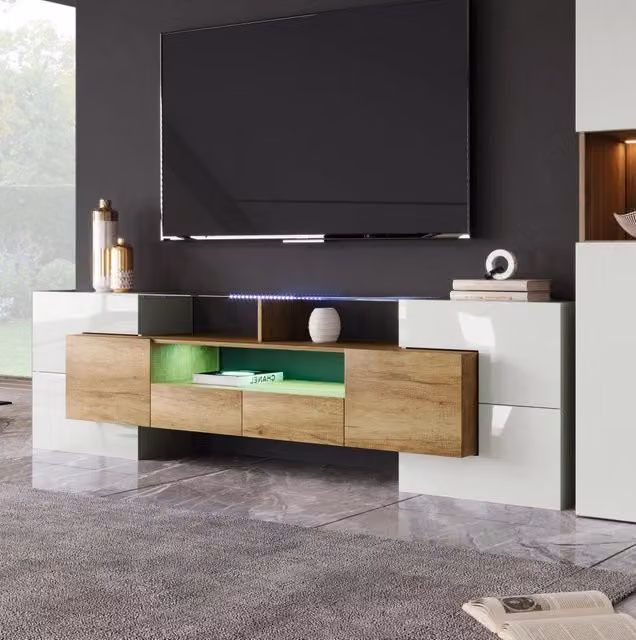 Mobile TV con illuminazione LED multicolore; 200 x 35 x 60 cm; MDF; colore naturale