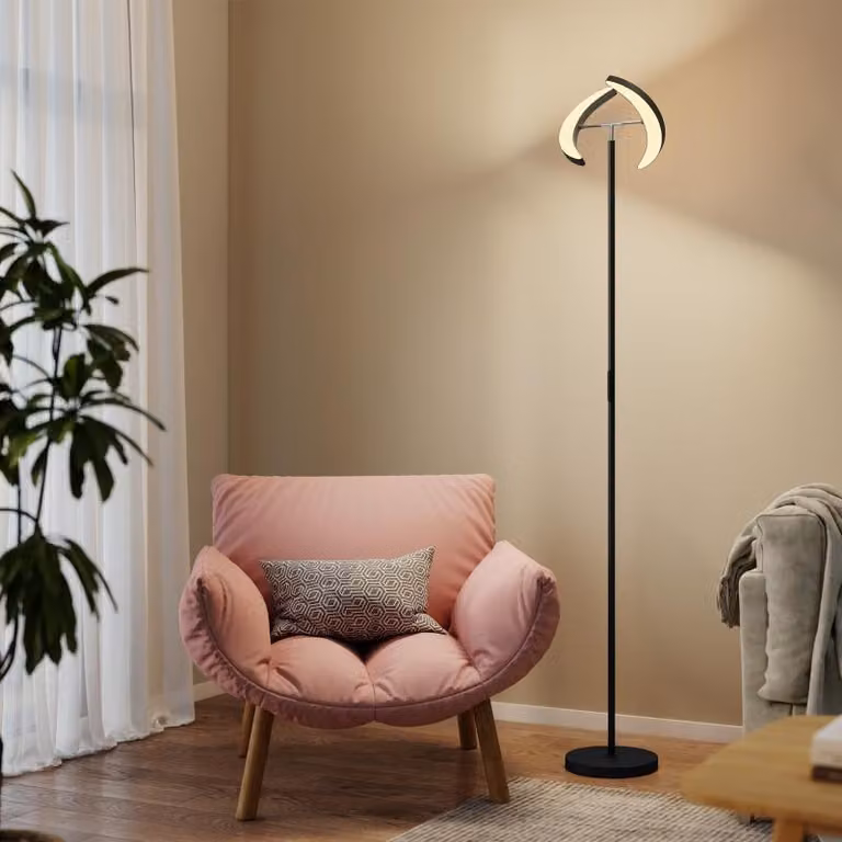 Lampada da terra Moonbite RGB, altezza 188 cm, con due luci, lampada LED da terra, 3100 lumen, ogni luce orientabile a 350°, temperatura di colore regolabile da 2700 a 6000 K, modalità colore, telecomando wireless, materiale: plastica, colore: nero