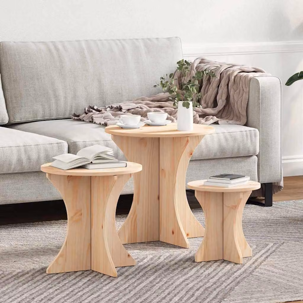 Maison Exclusive - Tavolino da caffè, set di 3 pezzi, colore naturale, dimensioni 46 x 46 x 47 cm