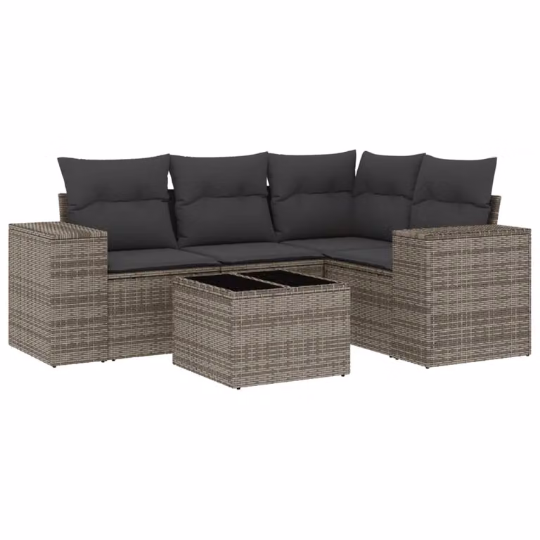 Set Divano da Giardino 5 pz con Cuscini Grigio in Polyrattan