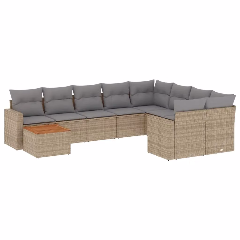 vidaXL Set Divano da Giardino a L in Polyrattan con Cuscini Beige e Grigio, 10 Pezzi – 2