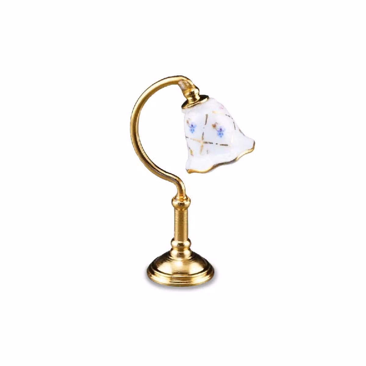 Lampada da tavolo in miniatura Karo Gold in porcellana, scala 1:12, per casa delle bambole
