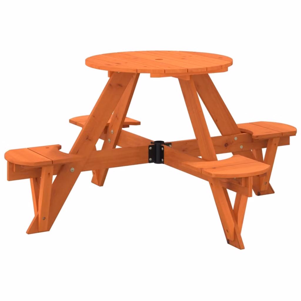 Tavolo da Picnic per 4 Bambini Rotondo con Foro in Legno Abete
