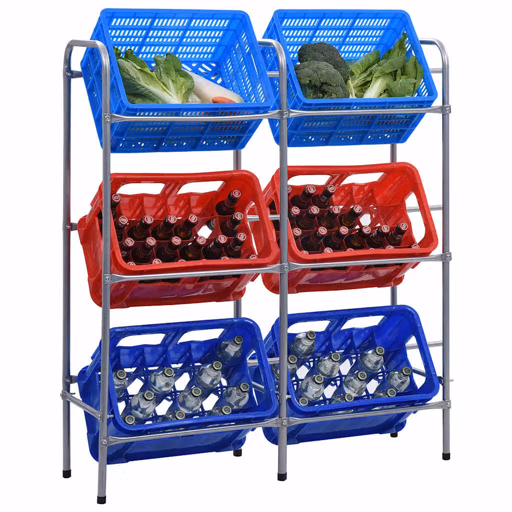 vidaXL Supporto con Ripiani per 6 Casse Argento L: 96 cm, P: 33 cm, H: 116 cm