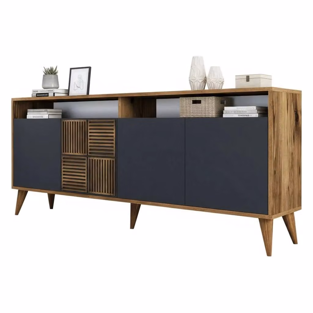 Consolle Jole DMORA, Credenza da soggiorno e Base TV moderna in Noce e Antracite, L: 180 cm, P: 35 cm, H: 79 cm – 2