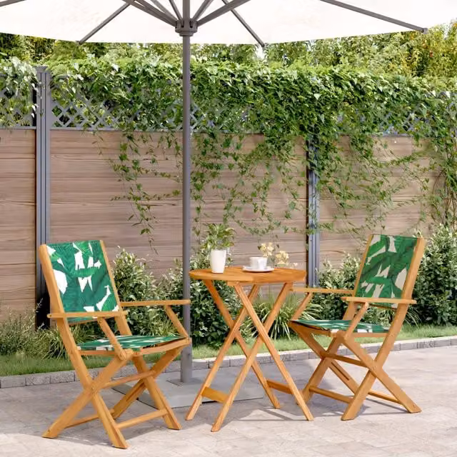 Set da Bistrot vidaXL 3 pz in Legno di Acacia Olio Verde con Motivo Floreale L/P/H: 58 x 75 x 60 cm