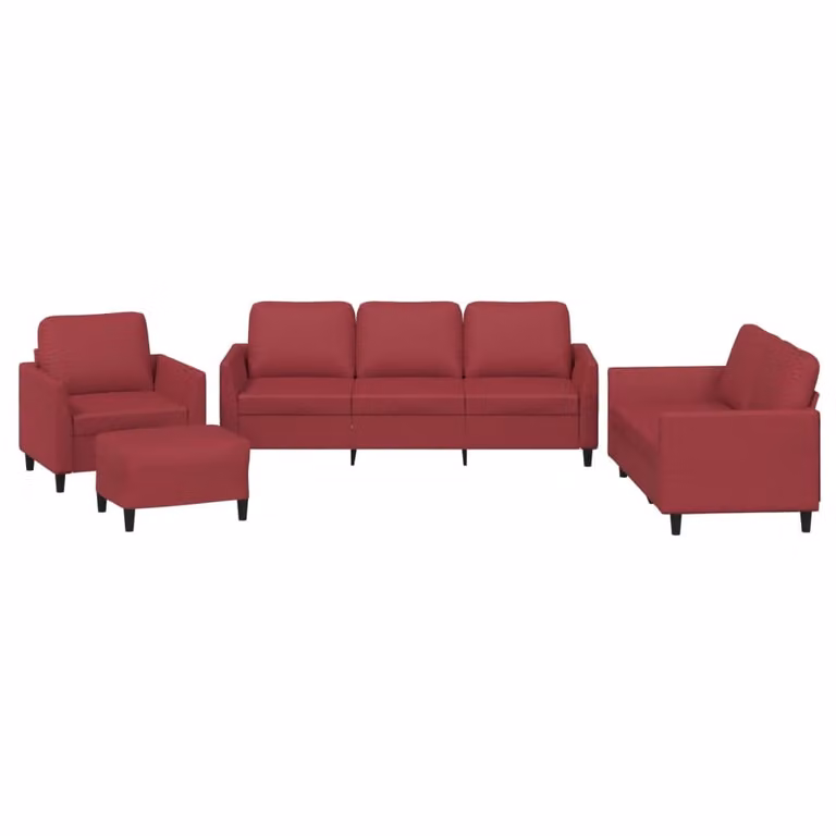 set di divani 4 pezzi con cuscini in Pelle finta rosso vino