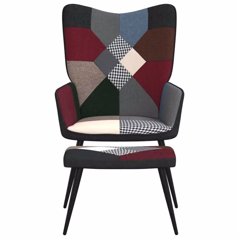 Sedia Relax con Sgabello in Tessuto Patchwork