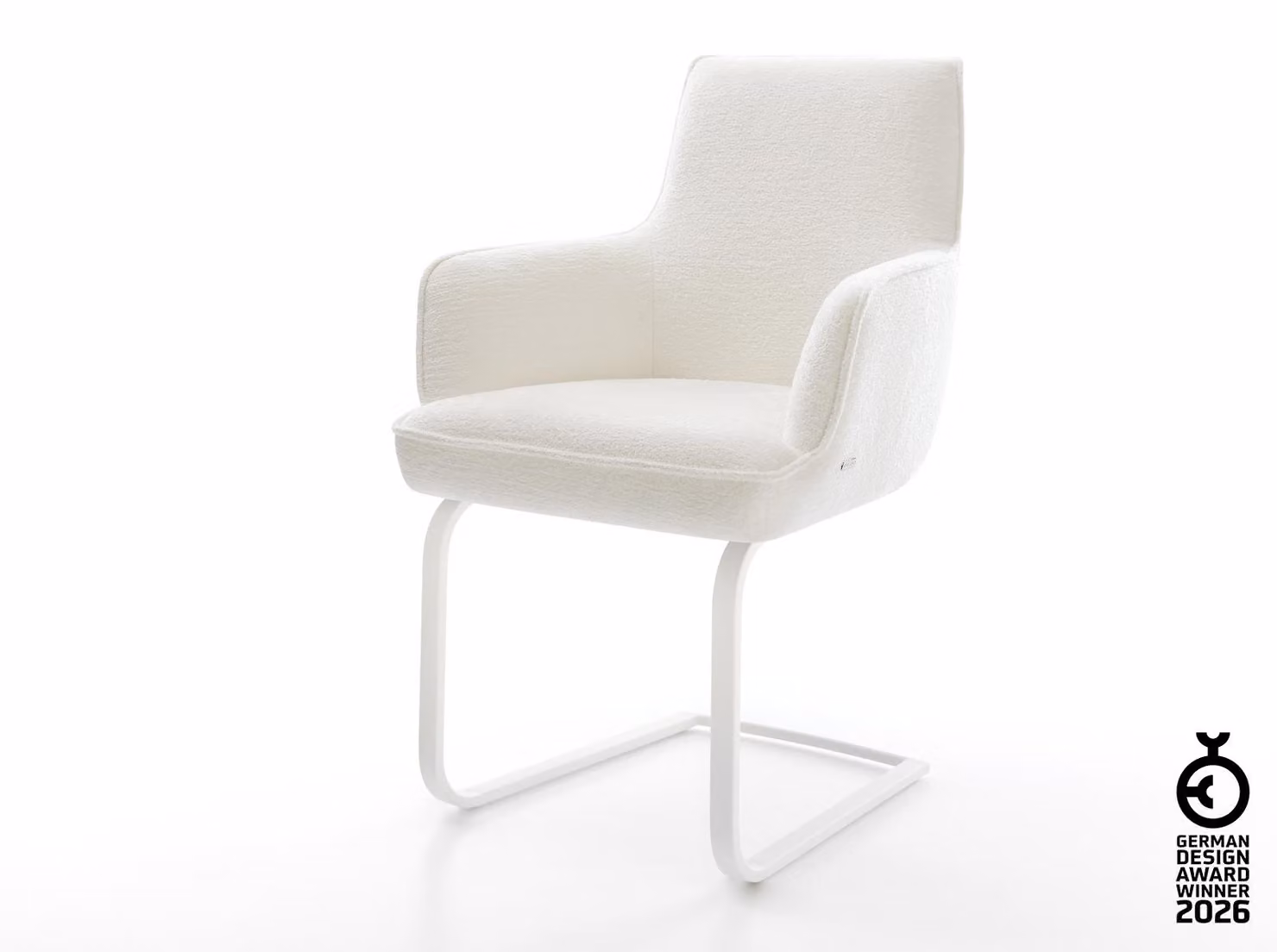 DELIFE Sedia a sbalzo Heira-Flex con braccioli Bouclé Soft Beige Sedia a sbalzo piatta Bianca Molle insacchettate