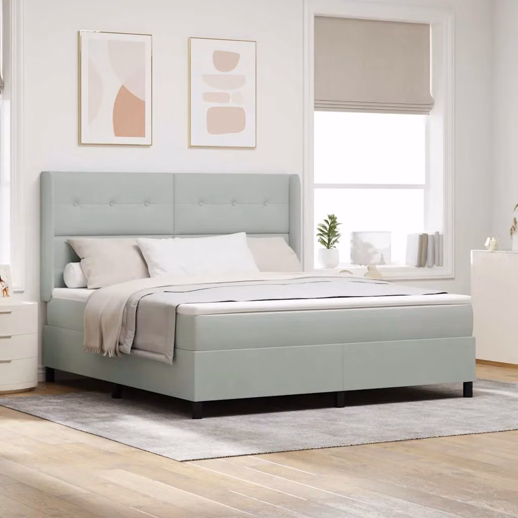 Letto a molle con testiera vidaXL in velluto grigio, L/P/H: 180 x 200 x 128 cm