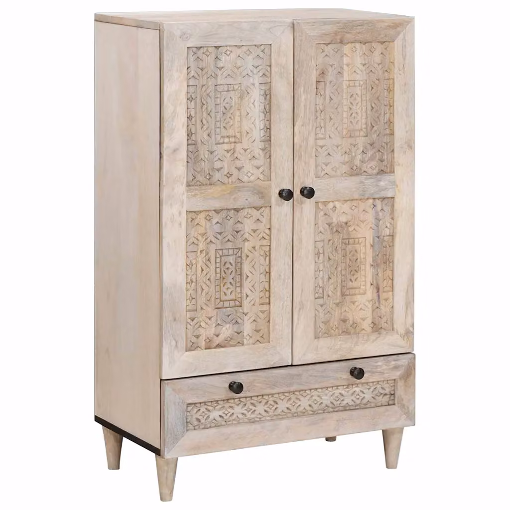 Credenza moderna vidaXL in legno di mango massello beige e bianca, L: 60 cm, P: 33 cm, H: 100 cm