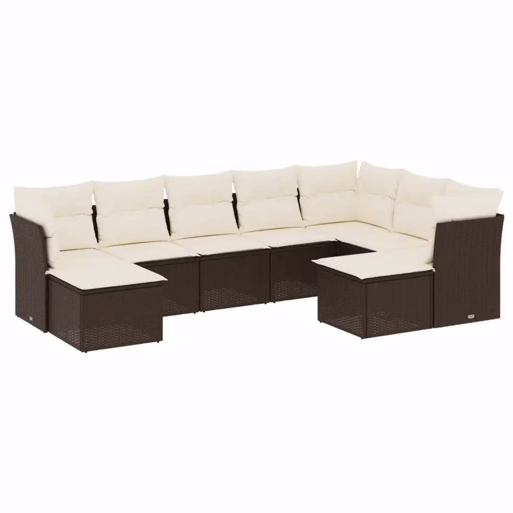 vidaXL Set Divani da Giardino a L con Cuscini 9pz in Polyrattan Marrone e Bianco – 2